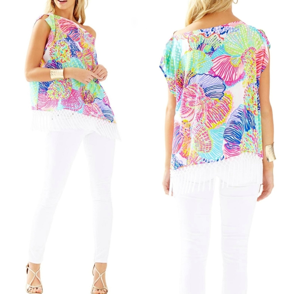 Lilly Pulitzer Jasmine Caftan Fringed Coverup Top
